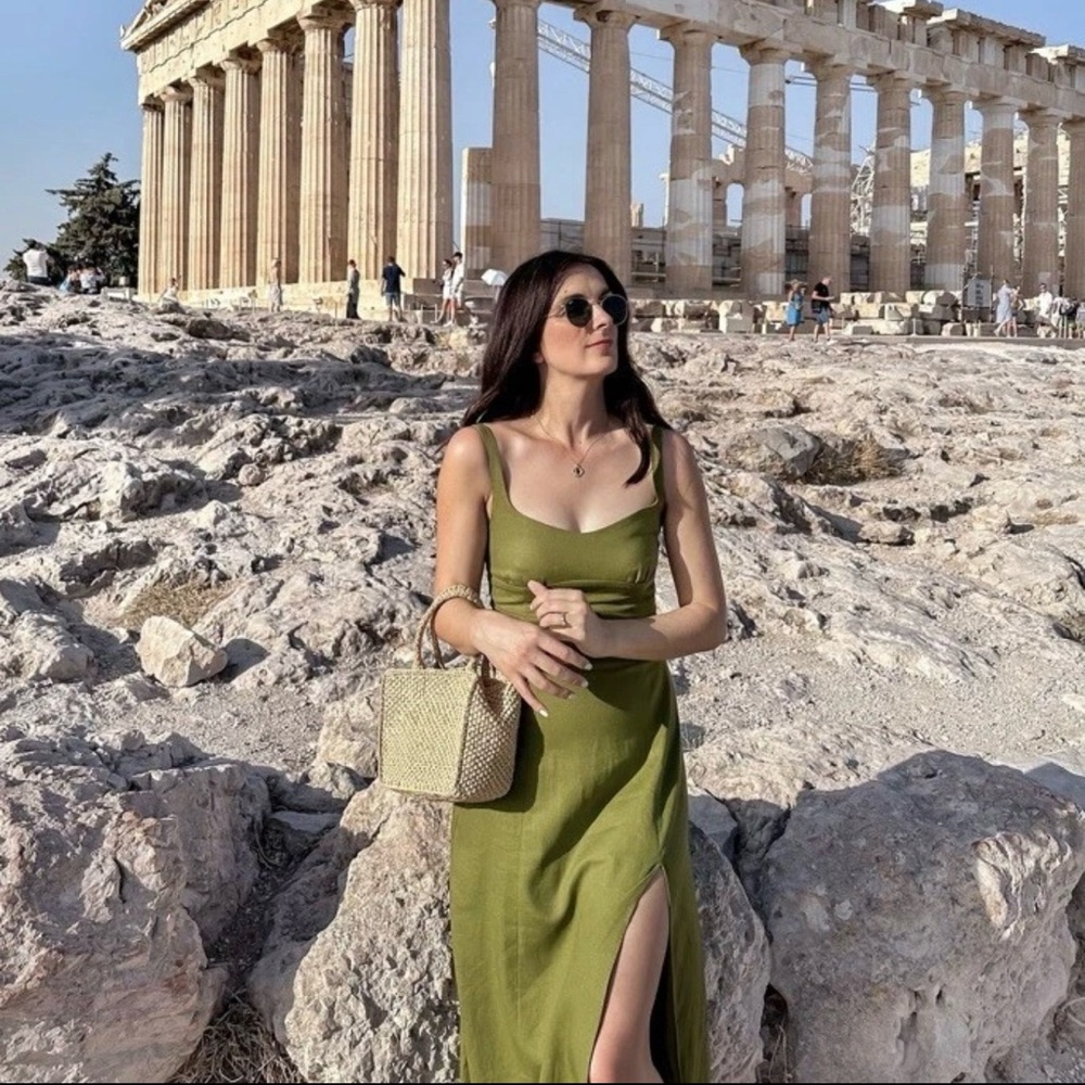 Zara Olive Maxi Dress with Slit - Picture 7 of 8